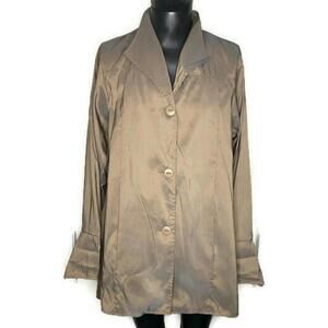 Lagenlook Iridescent Button Up Nylon Coat Shirt Shacket Bronze